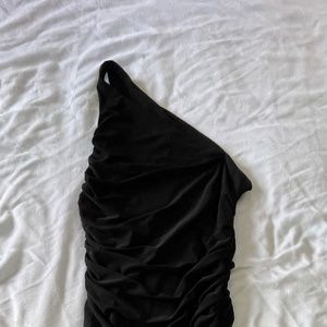 Black Ruched Midi one shoulder dress